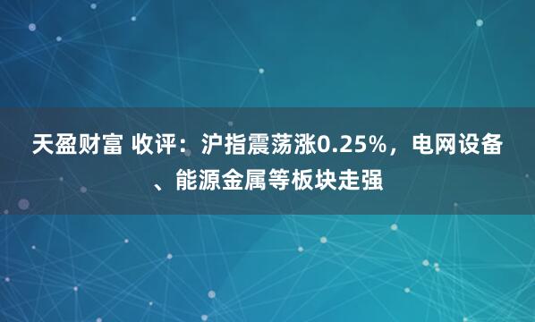 天盈财富 收评：沪指震荡涨0.25%，电网设备、能源金属等板块走强
